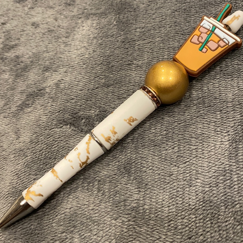Iced coffee Gold/White Marble Beaded Pen Writing Stationary